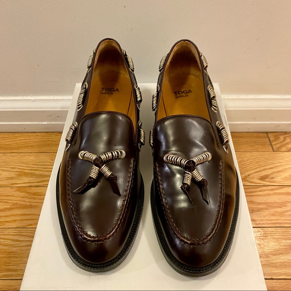 Toga Virilis Burgundy Leather Loafers